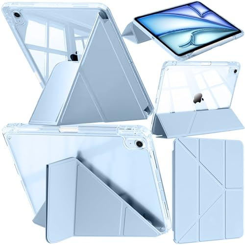 A-BEAUTY Custodia Compatibile con iPad Air 11 Pollici M4/M3/M2 (2026/2025/2024), iPad Air 5a/4a Gen 10,9 (2022/2020) con Portapenne, Cover Trasparente, 6 in 1 a Forma di Y, Cielo Blu