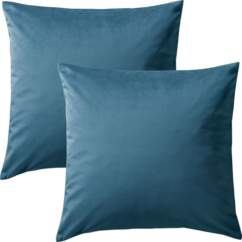 REDBEST Kissenhülle 2er-Pack Kingsville Nicky-Velours Uni Petrol Größe 40x40 cm - samtig-weicher Stoff, sanft zur Haut und warm im Griff