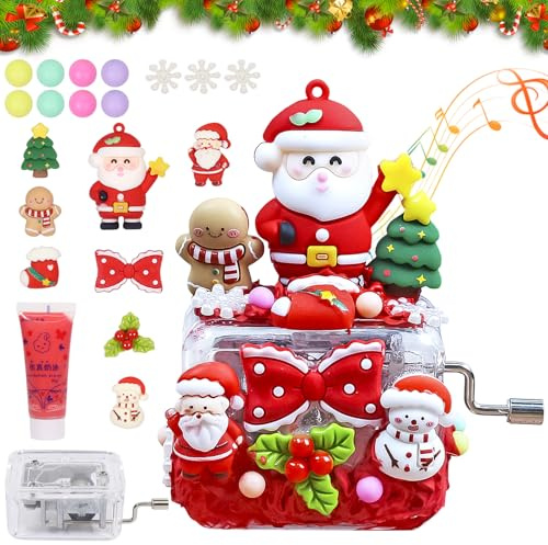 Zkaoai Spieluhr Weihnachten, Weihnachtsspieluhr Weihnachts Bastelset Kinder DIY Handkurbel Spielwerk Spieluhr Weihnachten mit Musik, Mini Weihnachten Spieluhr Geburtstagsgeschenk Geschenk