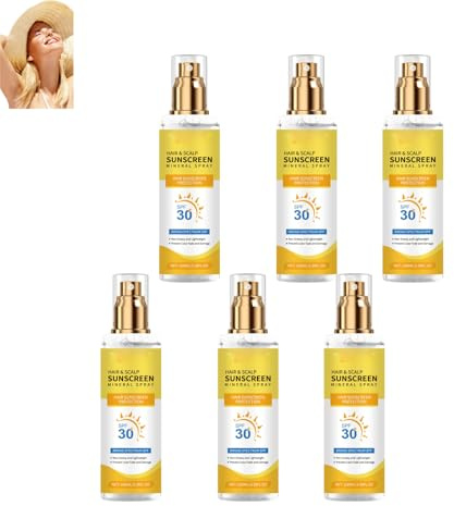 Hair & Scalp Sunscreen SPF30, UV Protection Spray for Hair & Scalp, Non-Greasy Sun Defense, Prevents Hair Color Fade and Dryness, Waterproof Mist for Beach, Hiking, Running (6pcs)