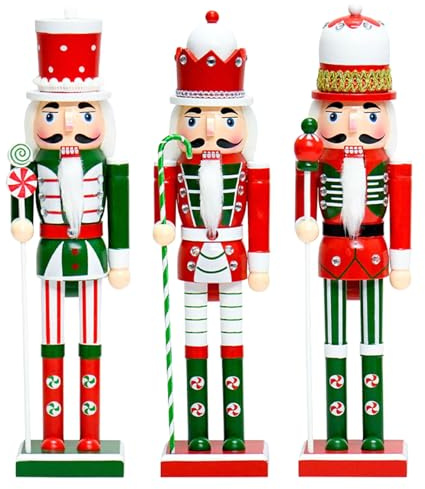 INOOMP Décoration Casse-Noisette 3 pièces : Ornement de Soldat Casse-Noisette en Bois - Figurine de 38 cm Décoration de Noël Statues de Soldat de Noël pour Centre de Table de Fête
