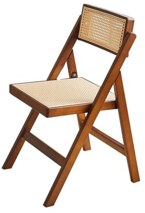Silla de comedor de ratán de nogal, silla plegable giratoria de 360° con marco de madera de caucho, color madera natural, elegante asiento para interiores y exteriores para hogares modernos