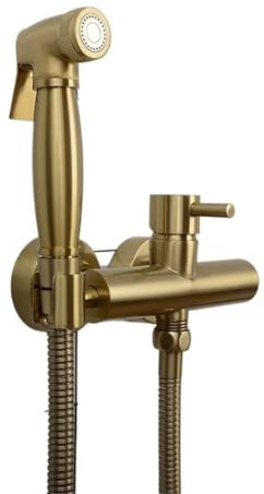 Ducha Bidet de Mano Kit de rociador bidé for inodoro con mezclador agua fría y caliente. Grifo pared en negro, dorado cepillado cromado. Descarga latón calidad for mujer(Brushed gold bidet)