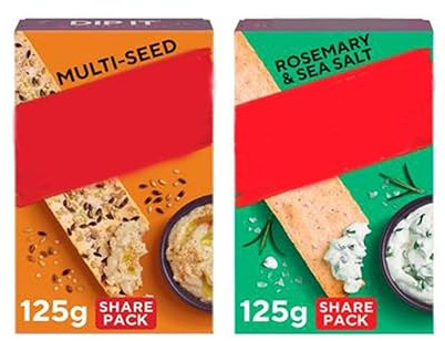 Multi Seed Flatbread Crackers 125g with Rosemary & Sea Salt Flatbread Crackers 125g, Suitable for Vegetarians, Pack of 2