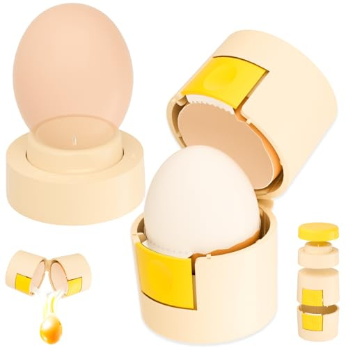 Upgraded 2 in 1 Egg Shell Opener, Hard Boiled Egg Peeler with Piercer, Cute Egg Cracker for Raw Eggs, Egg Separator for Home Kitchen Gadgets Tool (Yellow+Beige）