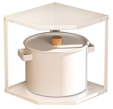 Scaffale da piccolo ad angolo, a forma di ventaglio, salvaspazio, stabile, in acciaio al carbonio, per pentole, padelle, organizer per piani di lavoro di piccole cucine (2 strati bianco 27x27x27,6