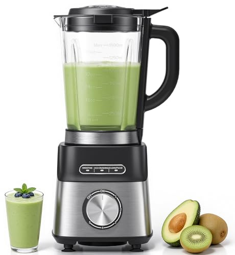 AMZCHEF Standmixer Gas Smoothie Maker mit Glasbehälter & 6-Klingen-System – Hochleistungs-Mixer 1200W für Smoothies, Eis & Shakes, 5-Stufen-Regler mit Pulse & Selbstreinigung