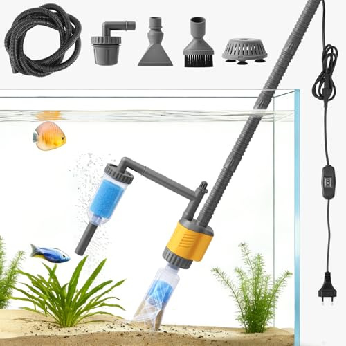 VILLNO 1200LPH Elektrischer Aquarium Kiesreiniger 8-in-1, 20W Multifunktioneller Aquarium Mulmsauger und Wasserwechsler, Starkes Saugkraft, Reiniger für Kies, Sand, Algen und Wasserzirkulation