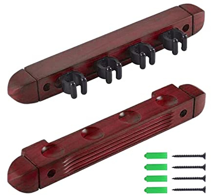 FewNvWa Supporto per Stecche da Biliardo con Artiglio, Poggia Stecche da Biliardo, Supporto per Canne da Pesca, Supporto da Parete con 4 Clip per Stecche, por, Rosso