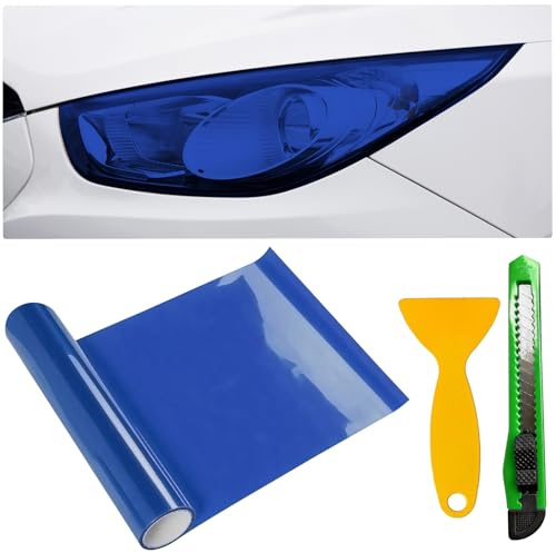 Pellicola oscurante per fari auto, 30 x 120 cm, resistente ai raggi UV, autoadesiva, tagliabile, in vinile, adesivo protettivo universale, adatta per fari anteriori e fendinebbia (blu scuro)
