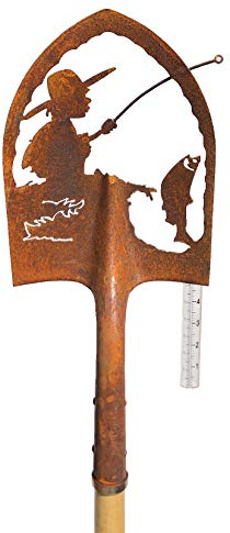 Crispe Edelrost Deko-Schaufel mit Regenmesser - Angler - Gartendekoration für außen, Höhe: 180 cm