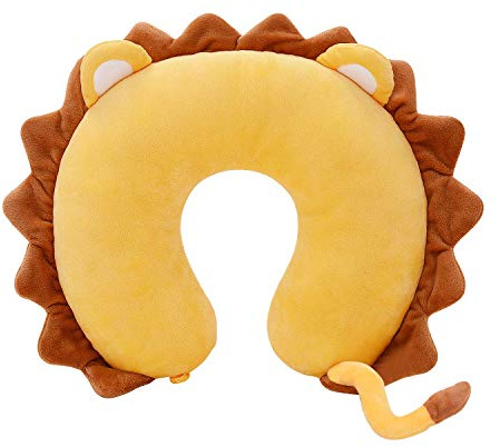 H HOMEWINS Oreiller de Voyage Enfant, Coussin de Cou Formé en U Coussin de Voyage Ultra-Doux, Confortable Soutien pour la Tête et Le Cou, Oreiller de Cou pour Voiture Avion (Lion)
