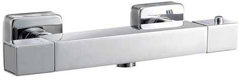 Hapilife Square Thermostatic Bar Shower Mixer Modern Chrome Valve, Only 1 Outlet(Suitable for Handheld Shower), Hot & Cold Water Mixer Constant Temperature Control for Bathroom