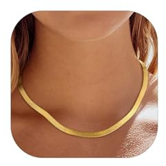 FindChic Collana Donna Oro Piatta 5mm Collana Snake Donna in Acciaio Inossidabile Catena a Serpente Lunghezza 38cm Girocollo Placcato Oro Confezione Regalo