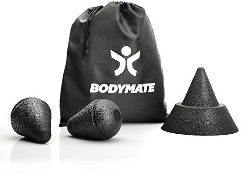 BODYMATE Triggerpunkt Drücker-Set – 3 verschiedene Handdrücker und Halterung für die Arbeit an Boden und Wand im Set (4 Stück)
