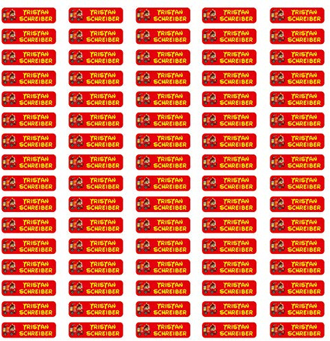 80 x Namensaufkleber Wunschname personalisiert je 3,5x1cm Aufkleber mit Kinder Name Beschriftung Schule Kindergarten Kleidung Sticker (Nr. 07 Feuerwehr, Für feste Oberflächen)