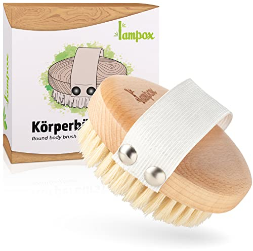 lampox® Runde Körperbürste, Trockenbürste rund, Peelingbürste, Massagebürste, Peeling körper, Bürste zum Entfernen abgestorbener Haut, verbessert Lymphfunktionen