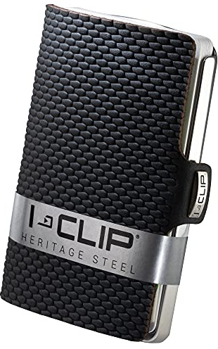 I-CLIP Edelstahl Geldbeutel mit austauschbarer Geldklammer - Slim Wallet - Leder Geldbörse - Premium Portemonnaie - Edelstahl Kartenetui - Milanaise poliert Schwarz