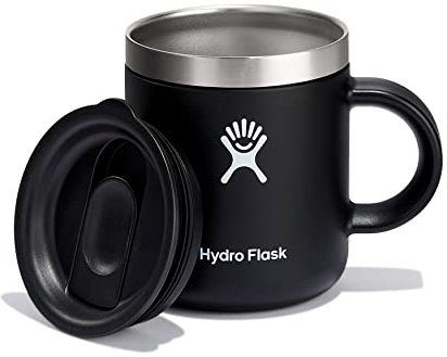 HYDRO FLASK - Travel Coffee Mug 177 ml (6 oz) - Vacuum Insulated Stainless Steel Travel Mug with Handle and Press-In Lid - BPA-Free - Black