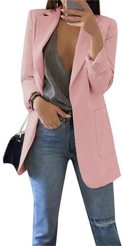 EFOFEI Damen Frühlings Kurz Mantel Jacke Mit Doppelter Seitentasche Elegant Langarm Blazer Mode Anzug Trenchcoat