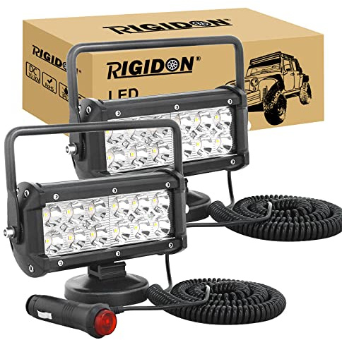 RIGIDON 2x led arbeitsscheinwerfer magnetfuß, suchscheinwerfer, 7 zoll 36W | spot, zigarettenanzünder, 5 meter kabel, 12V 24V, offroad beleuchtung, zusatzscheinwerfer, für auto traktor KFZ LKW 4x4 boot
