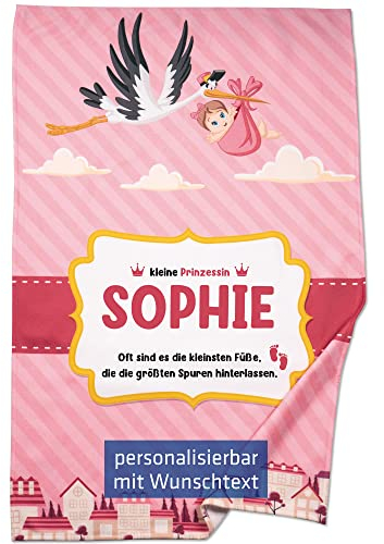 INDIGOS UG - Mikrofaser Fleece-Decke - Geburt Baby Name Gewicht - Größe 60 x 90 cm - individuell Bedruckt - Fotogeschenk für Junge und Mädchen Geschenkidee personalisiert Geburtsdatum