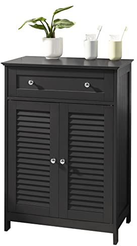 SoBuy Badezimmerschrank mit Schublade Kommode 60x87x35 cm Dunkelgrau | Vielseitiges Badmöbel aus Holz, feuchtigkeitsbeständig – Platzsparender Schrank für Bad, Flur, Küche,FRG238-W