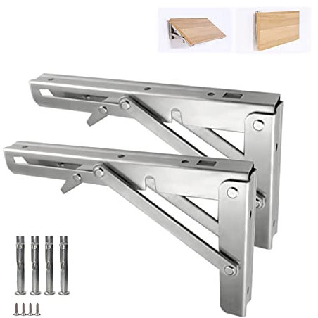 2 Pièces Supports d' Étagères Pliants en Acier Inoxydable,Equerre Pliante Charge Lourde,Tablette Pliante Murale Pour Etagere Murale,Charge 150kg,pour Décoration Murale (150mm/6in)