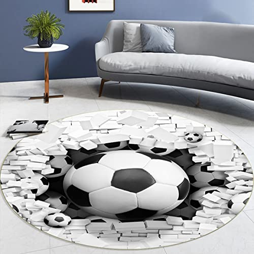 Moderne Flamme Fußball Wohnzimmer Schlafzimmer Teppich Teenager Junge Mädchen 3D Sports Soccer Serie Rutschfester Flanell Stuhlkissen Kinderzimmer Spielbereich Runden Teppich (Weiß,160cm)