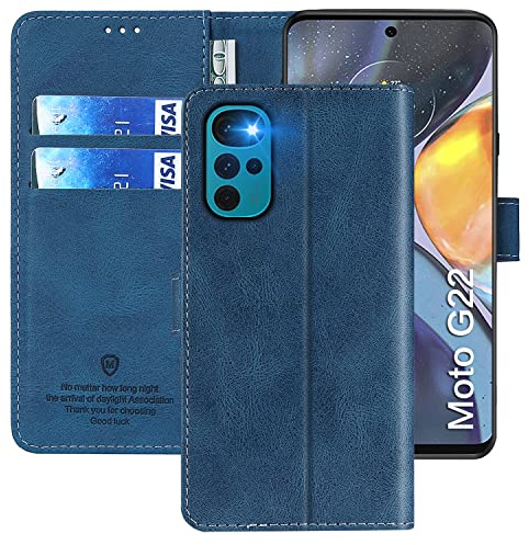 FMPCUON - Funda de Piel sintética para Motorola Moto G22, con Ranuras para Tarjetas para Motorola Moto G22, Color Azul