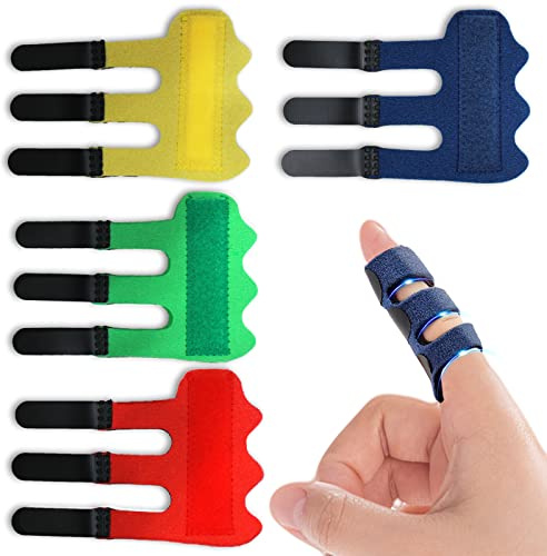 RonJea 4 Pcs Upgraded Trigger Finger Splint: Trigger Finger Brace Support with 3 Adjustable Fixing Belt, Finger Straightener for Middle/Ring/Index/Pinky/Thumb, Fits for Broken/Straightening/Arthritis