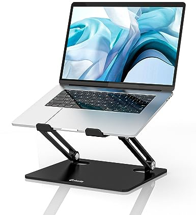 GOKEDA Laptop Stand, Ergonomic Metallic Adjustable Laptop Riser, Portable Computer Stand for Desk Compatible for MacBook Pro/Air, Lenovo, Samsung, Acer, And Laptops & Tablets (Black)