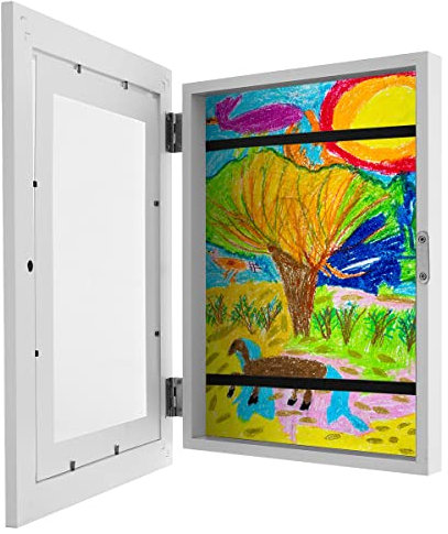 Kids Art Frame, Kids Artwork Display Frame Front Opening A4 Picture Frame for 150 Pictures, Changeable Childrens Artwork Display Photo Storage Frames Kids Art Projects Kids Art Frames (White)
