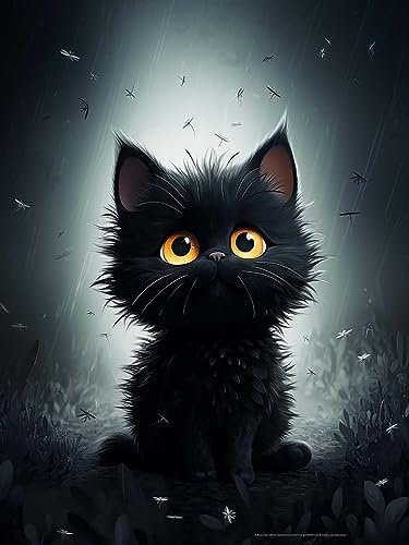 Ginfonr DIY Diamond Painting Zubehör Schwarze Katze Set Full, 5D Diamant Painting Tier Bilder Kit Crystal Rhinestone Embroidery Decoration Für Home Wall Décor 30x40cm