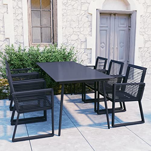 Homgoday Garten-Essgruppe mit Glasplatte & 6 Sesseln - Schwarz, PVC-Rattan, 190x90x74 cm - Outdoor Model3060217