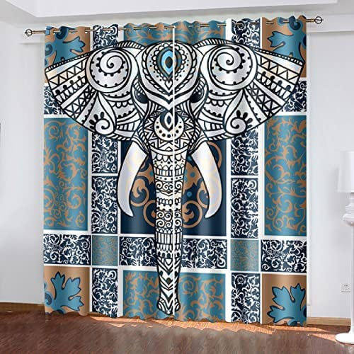 Vorhang Kinderzimmer Gitter Abstrakter Elefant Kinder Vorhänge Mit Ösen Polyester Gardinen Thermovorhang Blickdicht Ösenschal Kindergardinen 150 (B) X 166 (H) cm Für Wohnzimmer,2Er Set