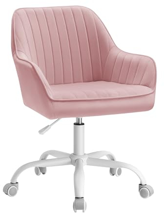 SONGMICS Bürostuhl, Drehstuhl mit Samtbezug, Schaumstoffpolsterung, höhenverstellbar, für Arbeitszimmer, Bar, pastellrosa OBG012R01