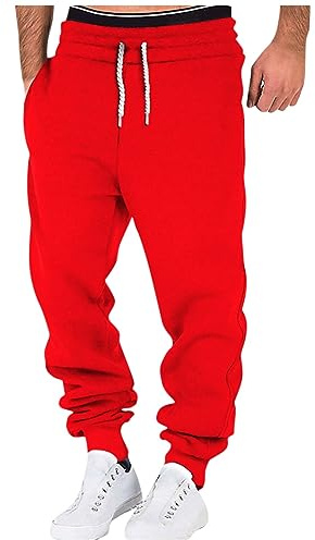 KONG JIMFAN Jogginghose Herren Outdoorhose Cargohose Elastischer Bund Fußballhose Mundhulle Hosen Regenhose Herren Fahrrad Herrenhosen Cargo Jogginghose Herren Jogginghose Weiß 176(Rot,XXL