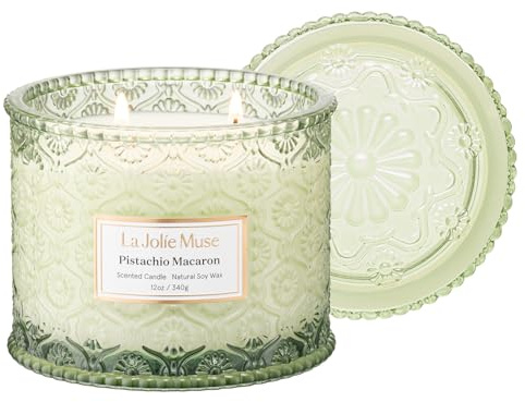 60 timmars brinntid, LA JOLIE MUSE pistaschmakroner doftljus, doftljus för hem, stora 2-vekar sojaljus, ljuspresenter för kvinnor & män, lyxglasljus, 340 g