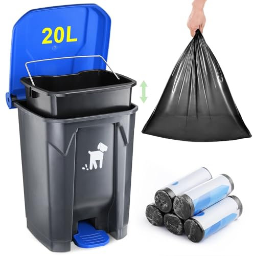 Outdoor Pet Waste Container - 20L with Removable Inner Bin, 150 Waste Bags for Small/Large Dog Families