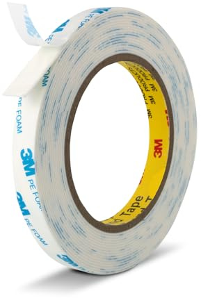 3M Doppelseitiges Klebeband Schaumstoffband Strapazierfähig 13 mm x 5,5 m Montageband zum Verbinden von Schaumstoffstreifen für Banner Poster Alarme Jalousien Zierleisten Weiß