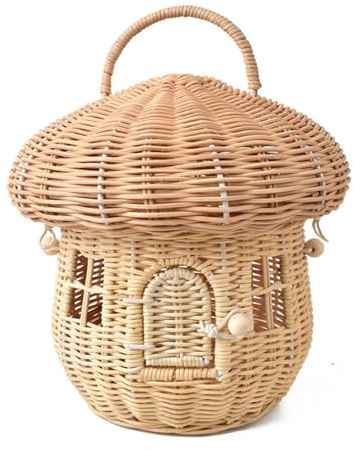 Cesta de mimbre tejida para hongos, cajas de almacenamiento portátiles para exteriores, vacaciones, picnic, organizador de artículos diversos (amarillo)