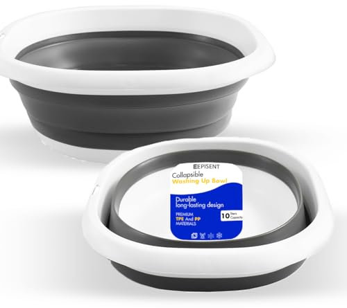 EPISENT Collapsible Washing Up Bowl – 10L Foldable Wash Basin with Anti-Skid Base, Portable Dishpan for Dishwashing, Camping, Foot Soaks, and Kitchen Use – Space-Saving & Durable Design
