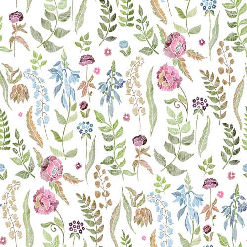 ANHUIB Blumen Tapete Selbstklebende Aquarell Wandtattoo Blätter Boho Wohnzimmer Tapete (44x300cm) Rosa Blumen Fototapete Wasserdicht Möbelfolie Pflanzen Klebefolie Schlafzimmer Küche
