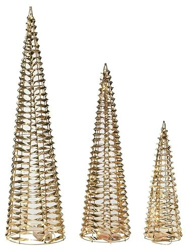 URBNLIVING 3 Pcs Light Up LED Christmas Tree Cones, Xmas Cone Pyramids with LED Fairy Light Strings for Home Decor Window Display, 40-80cm Tall, 3 x AA Batteries