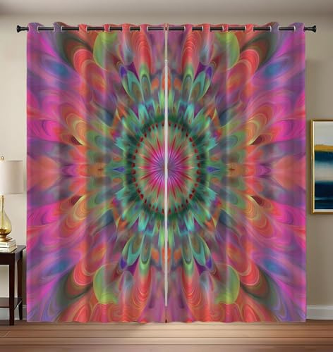 Vorhänge Lila Blickdicht mit Ösen 200 cm Lang, Psychedelisch Kunst Weicher Verdunklungsvorhänge, Blütenblätter Böhmen H 200 x B 70 cm 2er Set Abdunkelnde Vorhänge Wohnzimmer Blickdichte Ösenvorhang