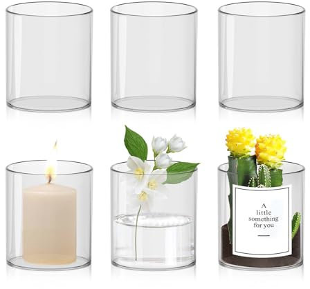 6 Stück Glasvase 10 × 8.5cm, Vase Glas für Tischdeko, Multifunktionale Vasen Klein Tischdeko, Glasvasen für Tischdeko, Frische Blumen, Kerzen und Aromatherapie
