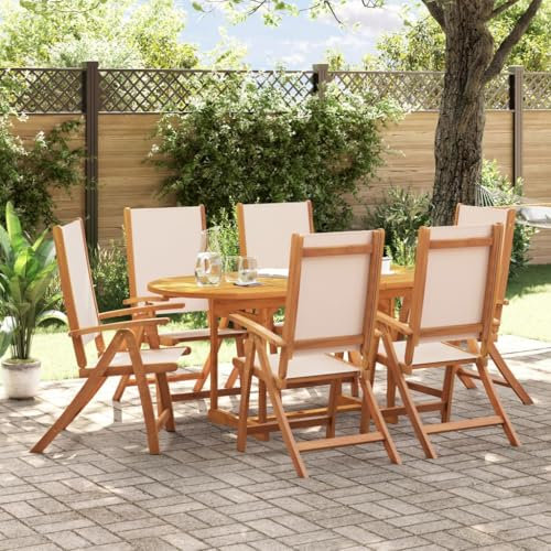 WKIEQACO Gartenmöbel-Set, 7-teilig, Massivholz, Akazie und Textilene