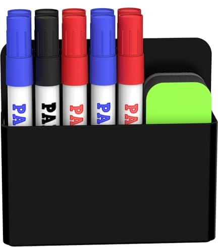 SUPTIDY Magnetischer Stifthalter, Magnetischer Halter für Trockenentfernmarker für Kühlschrank, Schließfachzubehör, Halter für Whiteboard-Marker, Organisator für Bleistifte, Schwarz