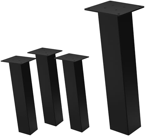 ML-Design 4er Set Tischbeine schräg H:42 cm, Schwarz glänzend, aus pulverbeschichtetem Stahl, eckig, Profil 8x8 cm, I-Form, Möbelfüße Metall 96° Neigung, Tischfüße Möbelbeine für Couchtisch, Sitzbank
